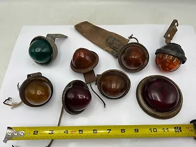 Lot 8 Vintage Glass Running Light Marker Tail Light Lens Lenses With Brackets • $107.99