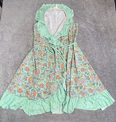 Matilda Jane Wrapped In Sunshine Wrap Dress Womens Small Green Floral Ruffle • $19.95