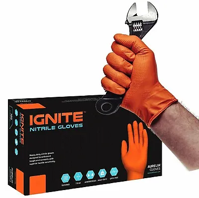 £9.99 • Buy Ignite Strong Orange Nitrile Gloves Mechanic Tattooist Piercing, Latex Free
