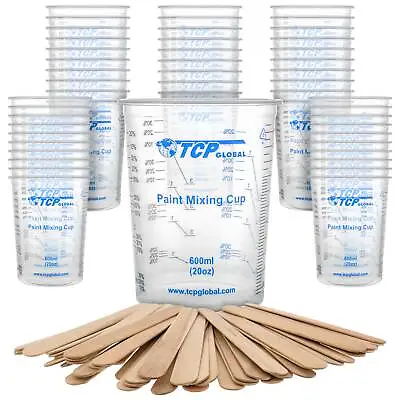 50 - 20 Oz (600ml) Disposable Flexible Graduated Plastic Mixing Cups 50 Sticks • $17.99