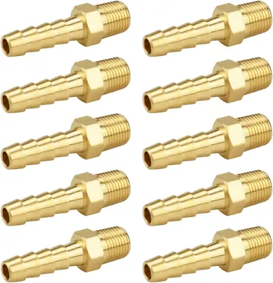 10 Pack  1/4 Inch Hose Barb To 1/8 Inch NPT Male Thread Fitting Brass • $15.66