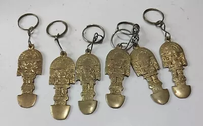 Lot Of 6 Peru Keychains Peruvian Tumi Gold Tone Metal Inca God Souvenir Keyrings • $12