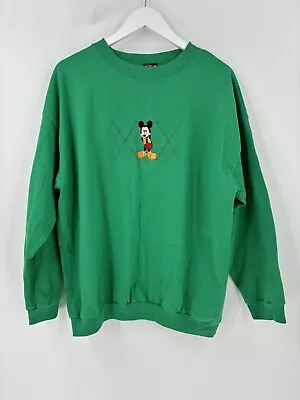 Disney Vintage Mickey Mouse Sweater Womens XL Green Embroidered Pullover Knit • $25