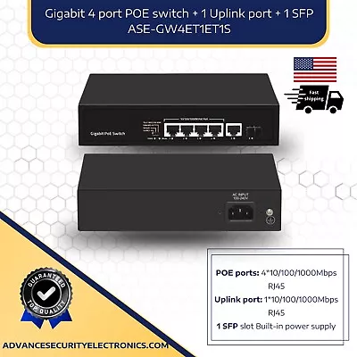 POE Network Switch 4 Port + 1 Uplink Port RJ45 + 1 SFP (ALL GIGABIT PORTS) • $27.99