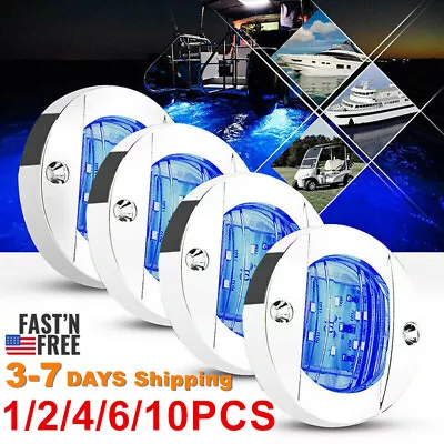 Round Marine Boat 6 LED Courtesy Lights Cabin Deck Stern Navigation Blue Light ~ • $9.11