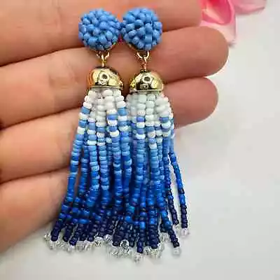 J. Crew Blue Ombré Beaded Tassel Earrings Fringe Flirty Spring Summer Beach Vaca • $22.90