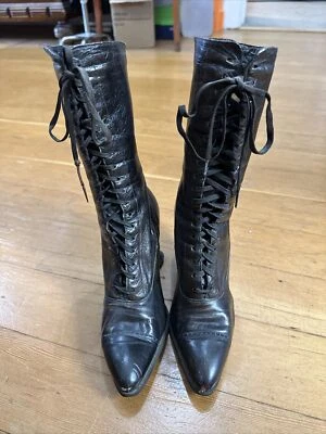 $80 • Buy Antique Victorian Lace-Up Boots 1910 Edwardian Goth Witchy Louis Heel