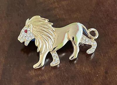 Lion Cat Brooch Gold Tone With White Rhinestone's Wildlife Animal Pin • $9.99