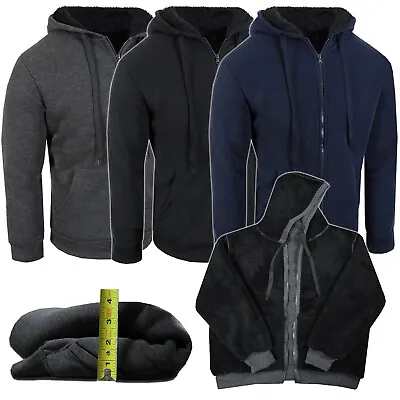 Mens Hoodie Fleece Full Sherpa Lining Jacket Zip Up Warm Thick Weight 2 Pocket • $26.94