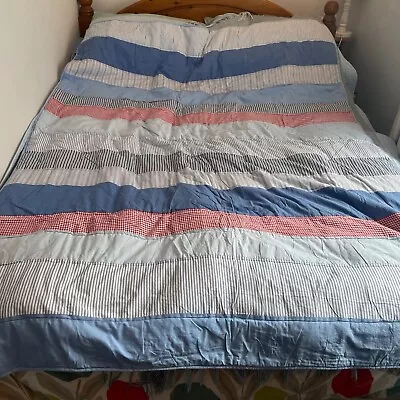 Laura Ashley Nautical Bed Spread Throw Cover Blue Red White Striped Cotton Set 6 • £35