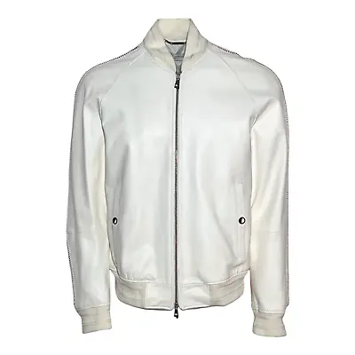 Versace Collection Men's Leather Jacket V400170 V1064 Cream - BRAND NEW WITH TAG • $599