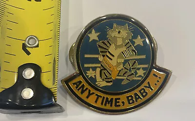 Military USN F-14 Tomcat ANYTIME BABY Enamal Lapel Hat Pin Vintage • $12.85