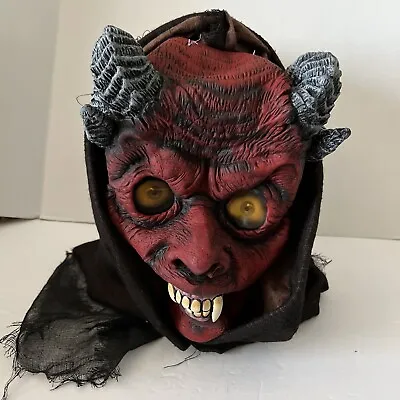 Hooded Devil Lucifer Red Mask W/ Ram Horns EyesCostume Mask Brown Hood Hallowern • $25