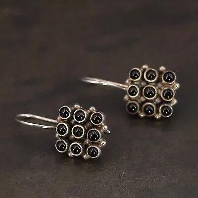 VTG Sterling Silver - SOUTHWESTERN Onyx Pave Pebbled Dangle Earrings - 5g • $17.50