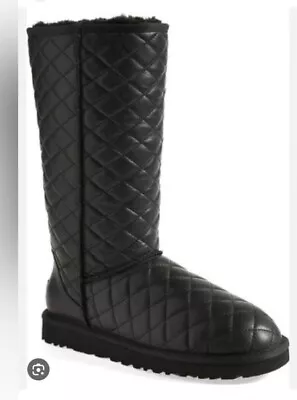 UGG Classic Tall Diamond Quilted Leather Boot In Black Size 8 NWOB $299 • $175