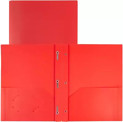 Dunwell Plastic Pocket Folders With Prongs - (2 Pack Red) 2 Pocket 3 Prong Fol • $10.67