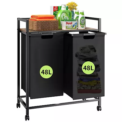 $59.99 • Buy Laundry Hamper Sorter Cart Basket & Top Shelf Rolling Laundry Sorter Organizer
