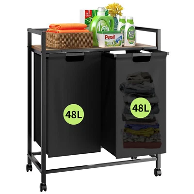 $59.99 • Buy Laundry Hamper Sorter Cart Basket & Top Shelf Rolling Laundry Sorter Organizer