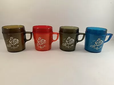 Rare Vintage RAFFIAWARE Coffee Mug Set Of 4 Insulated Roosters Burlap Weave • $17.99