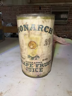 Vintage Monarch Grape Fruit Juice 1Pt 2Oz Tin Can Paper Label Lion Graphics • $25