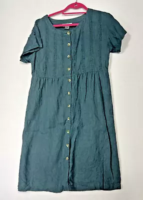 J. Jill  Womens  S Linen Pleated Front Button Cottage Peasant Dress Pockets • $25