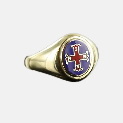 Gold Red Cross Of Constantine Masonic Ring (Blue) - Fixed Head • £719.34