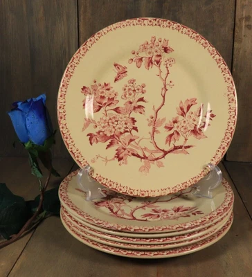 £166.74 • Buy 6 Antique Plates French Red Transferware Ironstone Set GIEN Aubepine Aesthetic