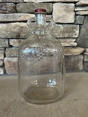 Vintage Clear WINE Glass Grapes 1 Gallon Wine Jug With Lid 2 Ears Handles • $44.99