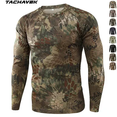Army Mens Tactical Combat Long Sleeve T-Shirt Military Outdoor Camouflage Casual • $13.59