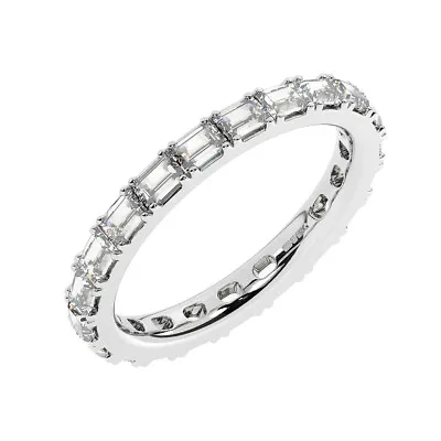 2.5 MM  Fishtail Set Baguette Cut Diamond Full Eternity Ring In 18K White Gold • £1930.24