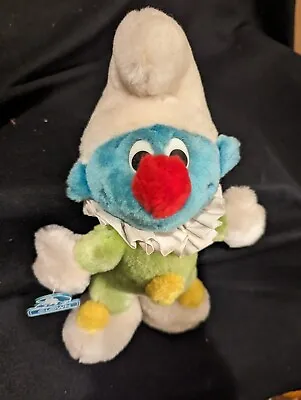 Wallace Berrie Peyo Vintage Blue Smurf 10.5  Clown Plush Stuffed 1983  One Owner • $13.99