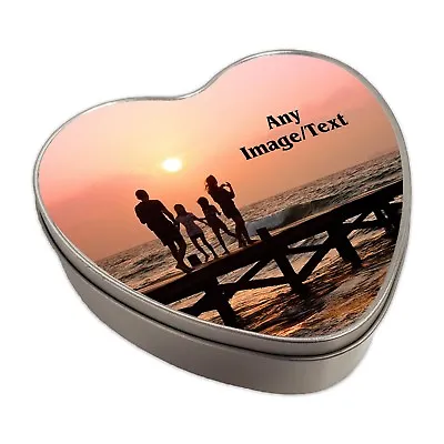 Personalised Any Image / Text Heart Shaped Metal Keepsake Tin • £11.99
