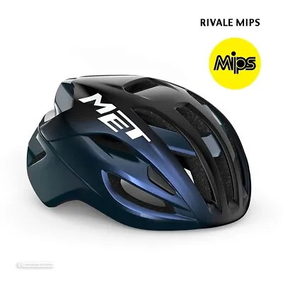 MET RIVALE MIPS Road Cycling Helmet : METALLIC BLUE • $199