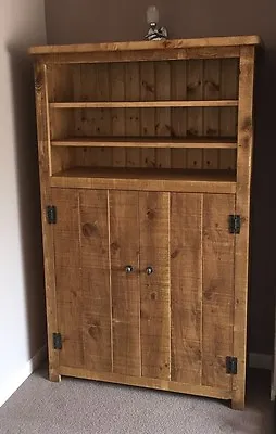 Rustic Pine Tall Bookcase With Cupboard (MADE TO ANY SIZE) • £495