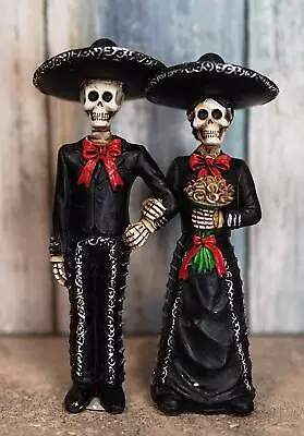 Day Of The Dead Black Mariachi Bride And Groom Skeleton Figurine Skull Statue • $31.99