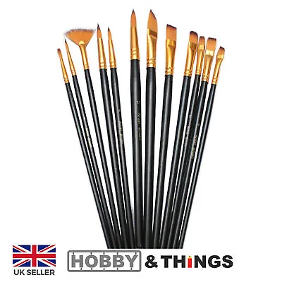 Professional Artist Paint Brushes 12PC OIL ACRYLIC WATERCOLOUR Fine Detail • £5.99