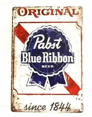 Pabst Blue Ribbon Beer Tin Metal Bar Sign Poster PBR Vintage Rustic Style 20 • $10.97