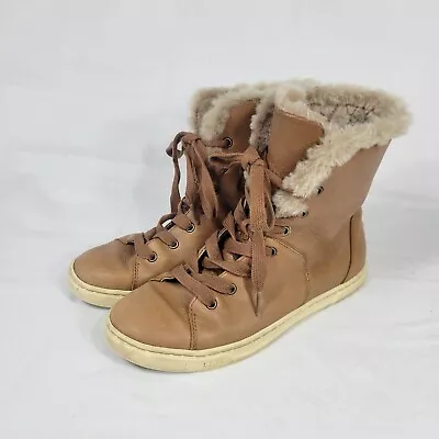 Ugg Australia Women Size 7 Croft Luxe Boots Faux Fur Foldable Brown Leather • $29.99