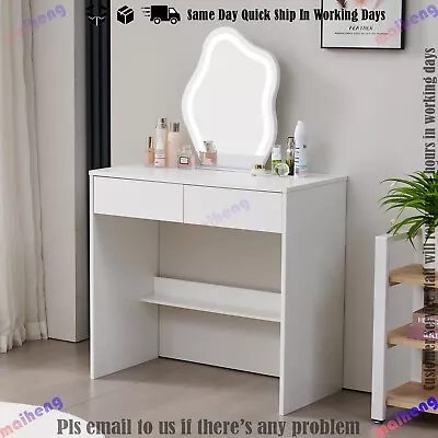 White Dressing Table Vanity Set Makeup Desk W/ LED Lighted Mirror & 2 Drawers UK • £102