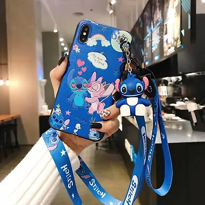 For IPhone Samsung Huawei Cartoon Stitch Doll Stand +Strap Girl Phone Case Cover • £3.59