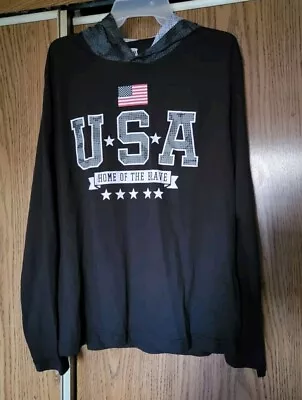 Hooded T-Shirt Pullover Black Mens Sz L USA Home Of The Brave • $2.99