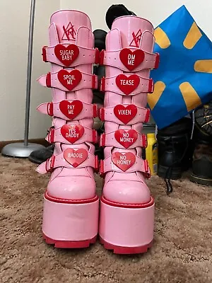 YRU Platform Boots Exclusive Valentine’s Hearts Size 9 • £114.02