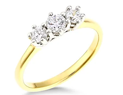 £19.95 • Buy 9ct Gold On Silver 0.50ct 3 Stone Engagement Ring Sizes J To V Simulated Diamond