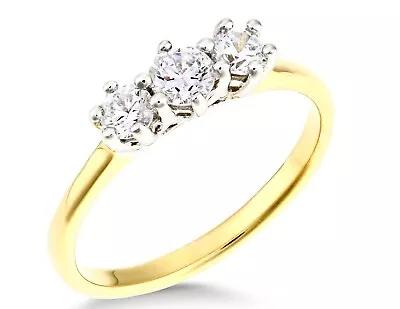 £19.95 • Buy 9ct Gold On Silver 0.50ct 3 Stone Engagement Ring Sizes J To V Simulated Diamond