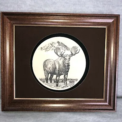 Etching On Tile Moose W/ Wood Frame Round NCT LA • $29.99