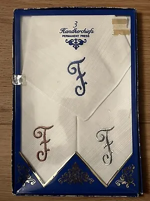 Vintage Men’s Embroidered Monogram Handkerchiefs Letter F • $19.97