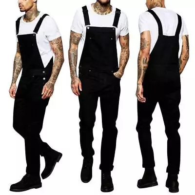 Men's Denim Casual Loose Overalls Jeans Dungarees Bib Pants Jumpsuit Trousers • $27.44