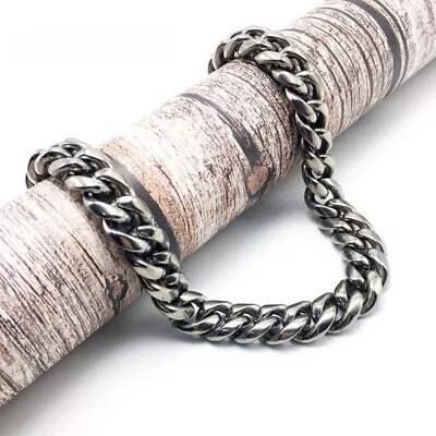 New 14mm TA1 Pure Titanium Cuban Chain Bracelet Necklace Anti Allergic Skin Care • $77.08