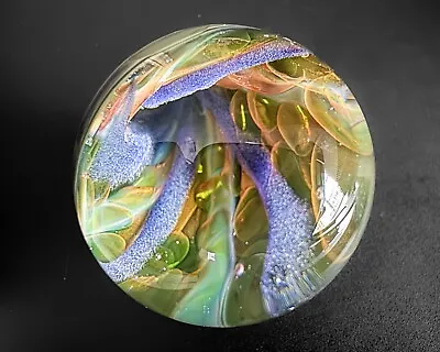 Liz Root 1.4  Purple Green Vortex Handblown Contemporary Art Glass Marble • $150