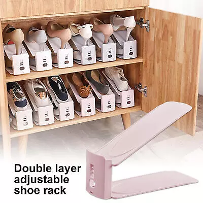 Double Layer Shoe Rack Organizer Adjustable Closet Slot Shoe Stacker Space Saver • £11.03